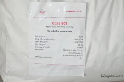 Austrian Starch Ether OLSE802 is suitable for gypsum-based and cement-based materials, putty, mortar, tile adhesives, and to increase viscosity.