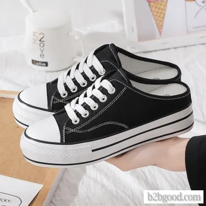 Letter chi xia Korean hot style low upper inside heighten canvas shoe female half tote shoe student