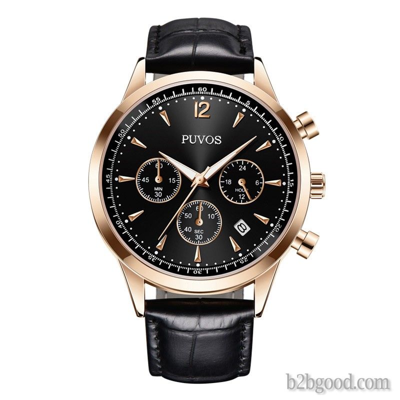 PUVOS man small three needle free charm waterproof three - eye belt quartz watch