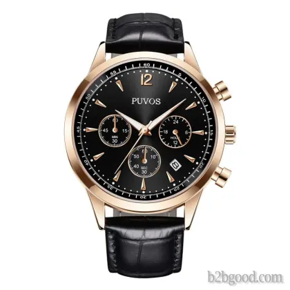 PUVOS man small three needle free charm waterproof three - eye belt quartz watch