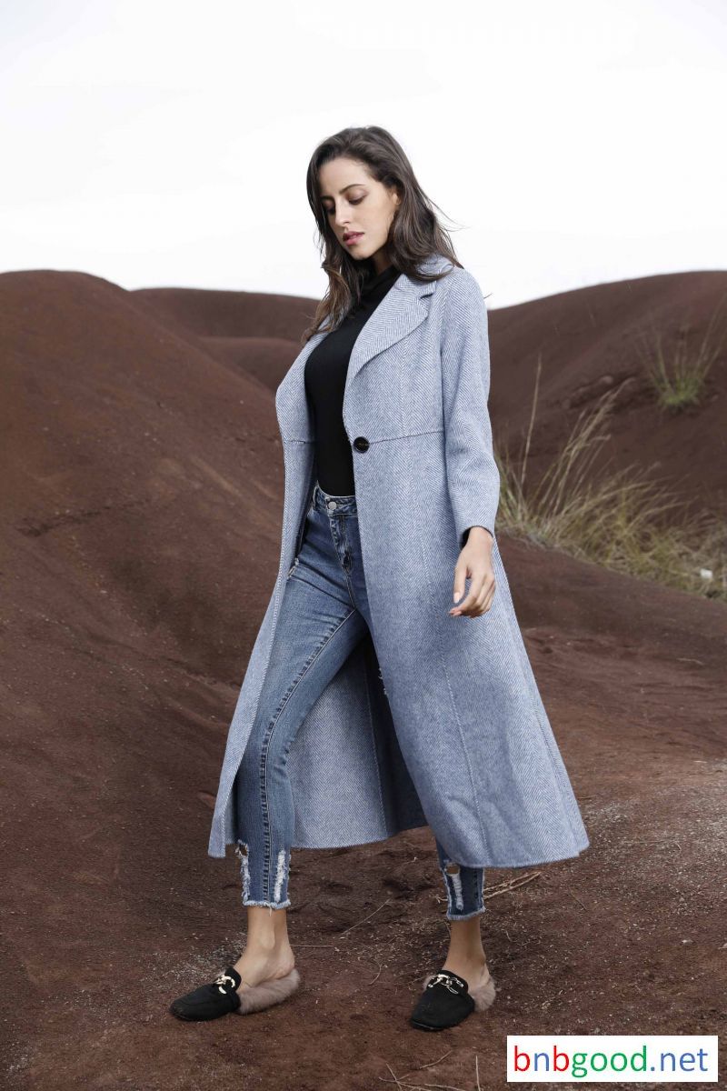 Single button lapels gray blue women's windbreaker