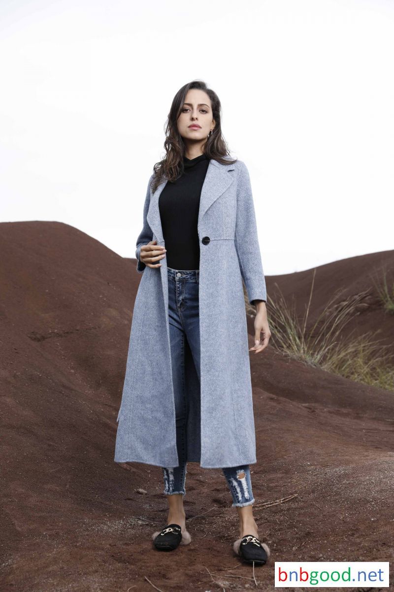 Single button lapels gray blue women's windbreaker