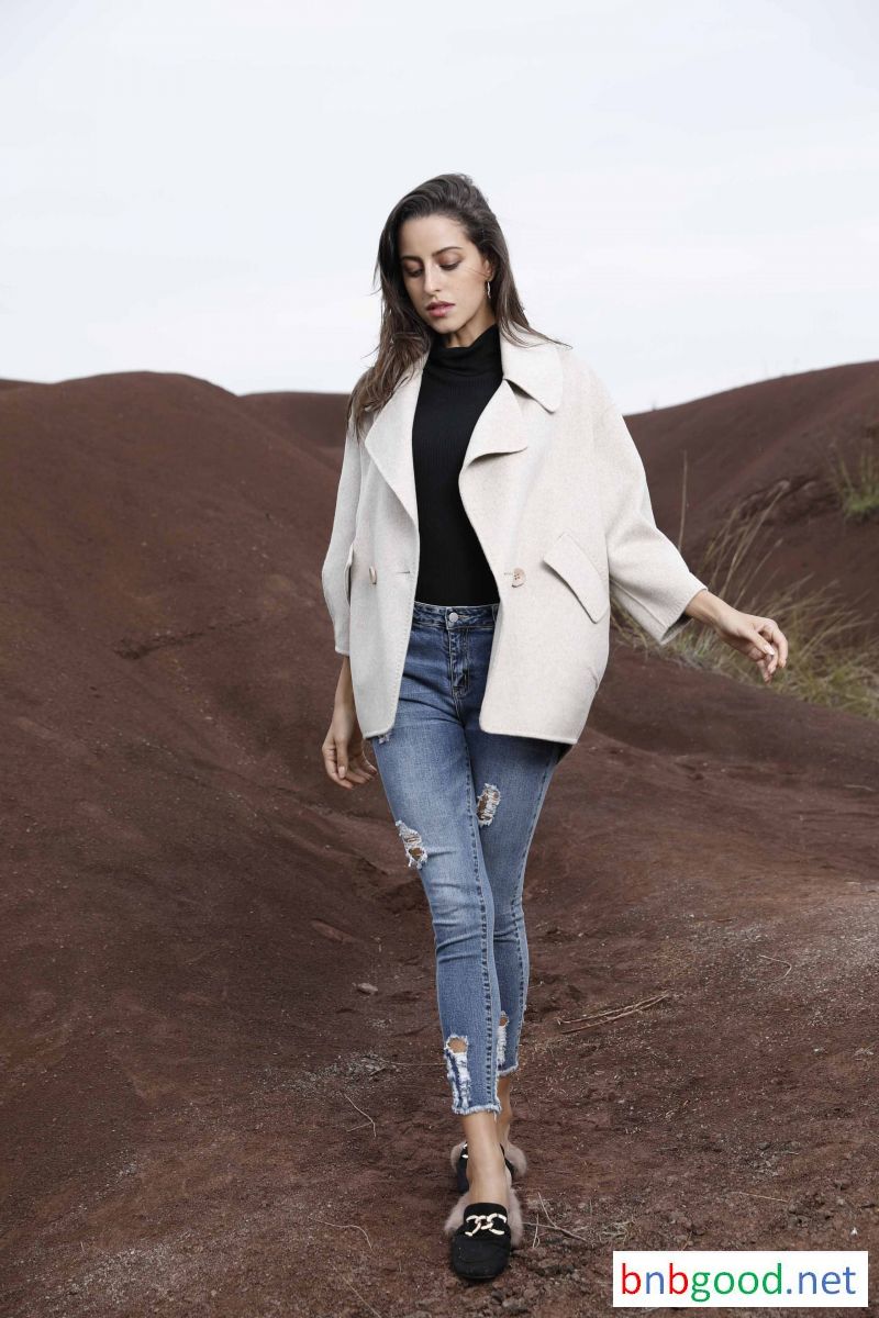 Single button double lapel slant pocket white short coat