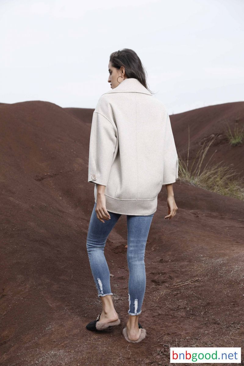 Single button double lapel slant pocket white short coat