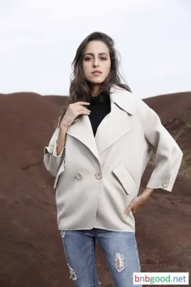 Single button double lapel slant pocket white short coat