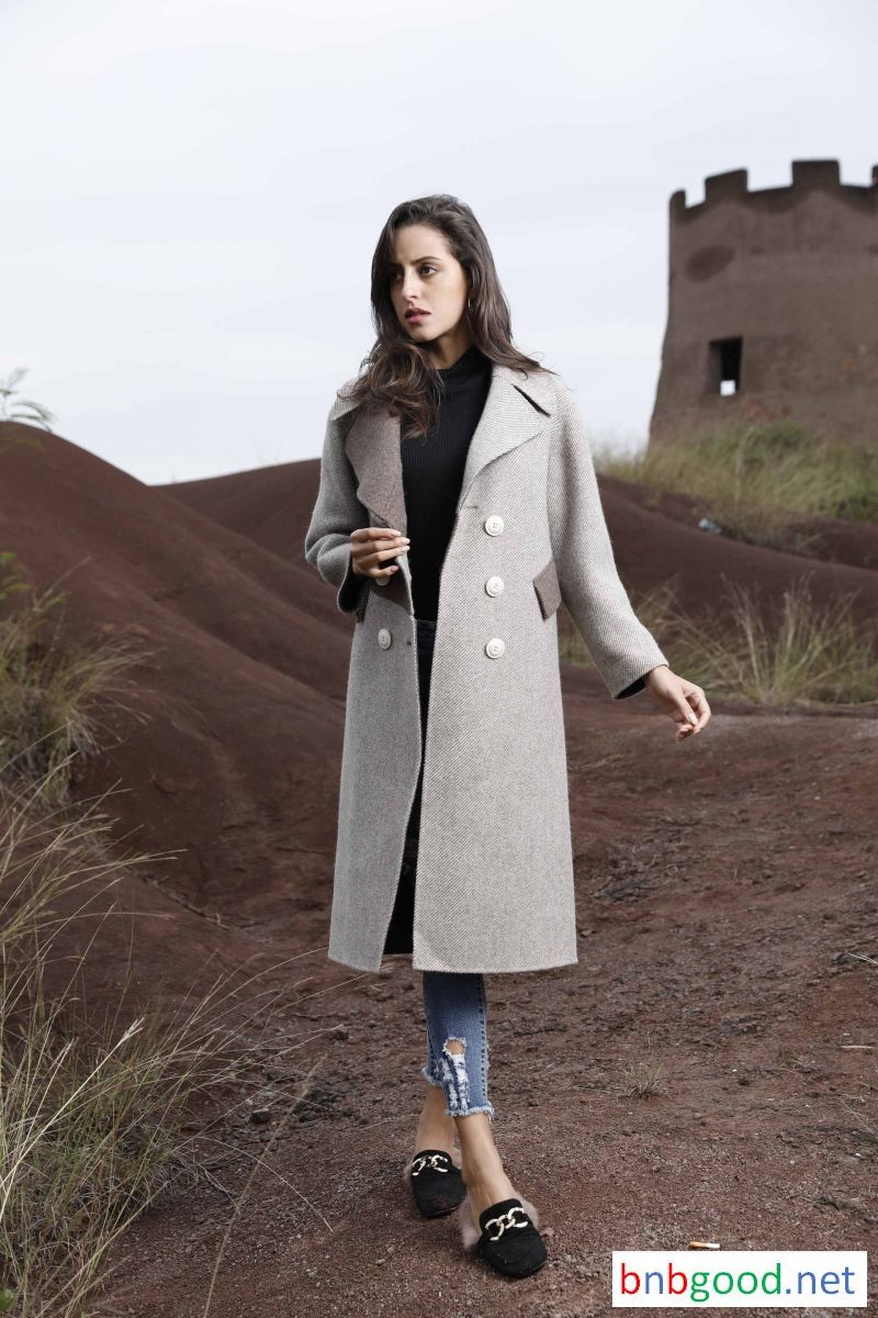 gray out ,in  light coffee color windbreaker, autumn winter.