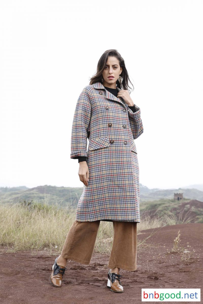 Double collar, sleeves, lattice, pattern women's long windbreaker
