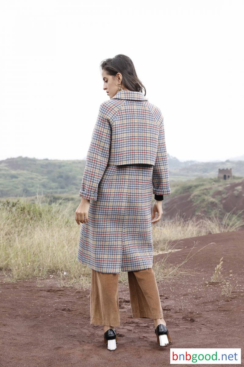 Double collar, sleeves, lattice, pattern women's long windbreaker