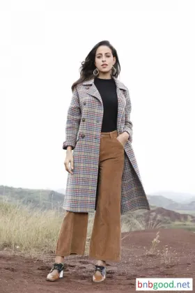 Double collar, sleeves, lattice, pattern women's long windbreaker
