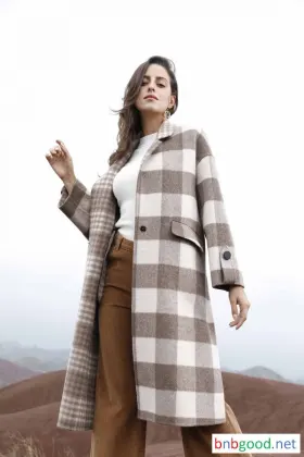 Large square small collar long sleeve ladies wool long trench coat