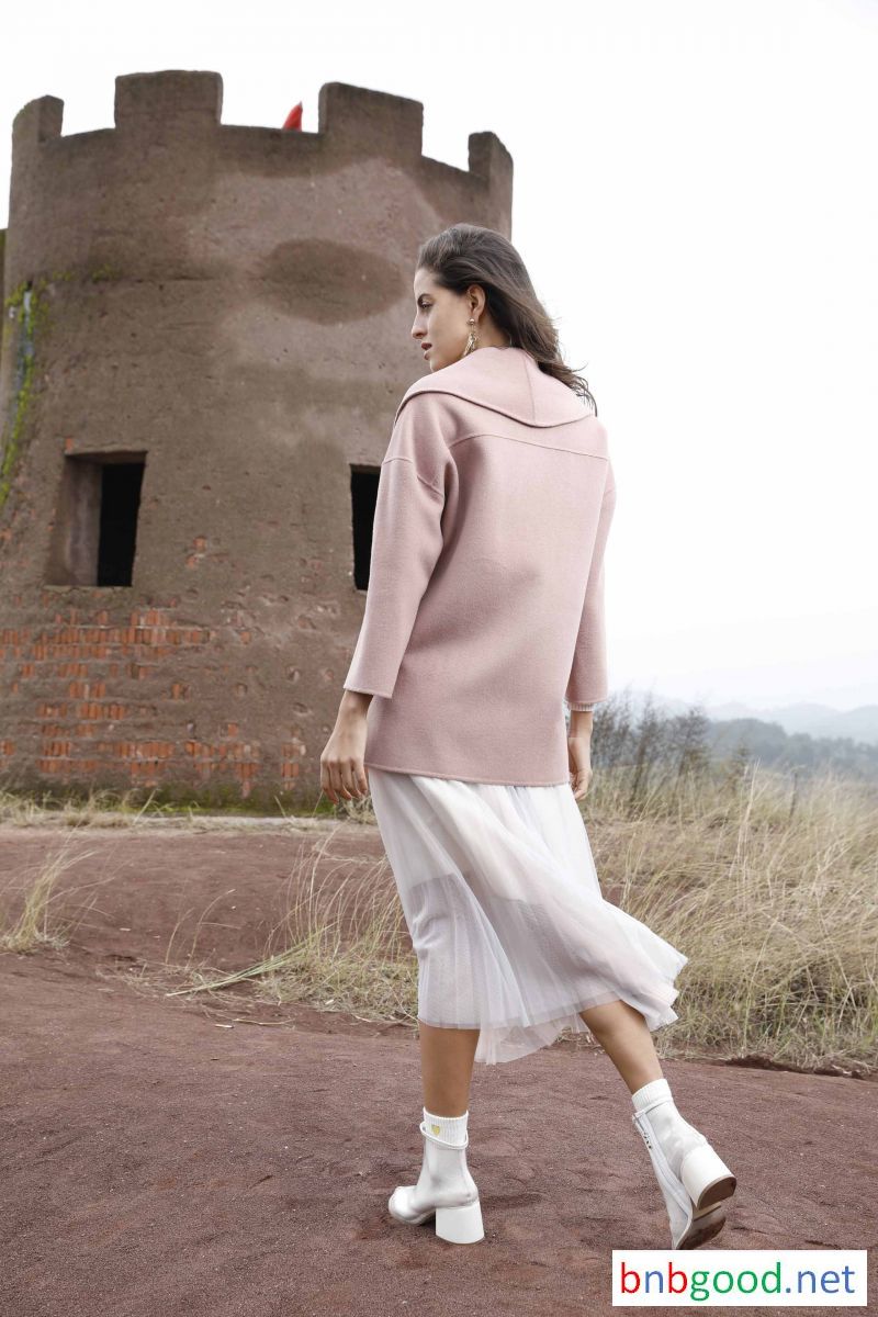 Pink big collar lady short wool coat