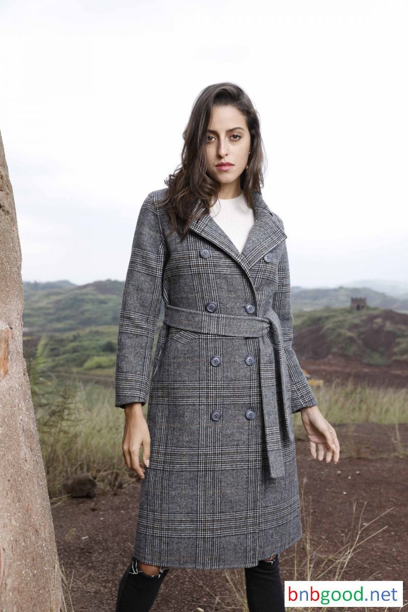 Dark gray plaid, long ladies windbreaker