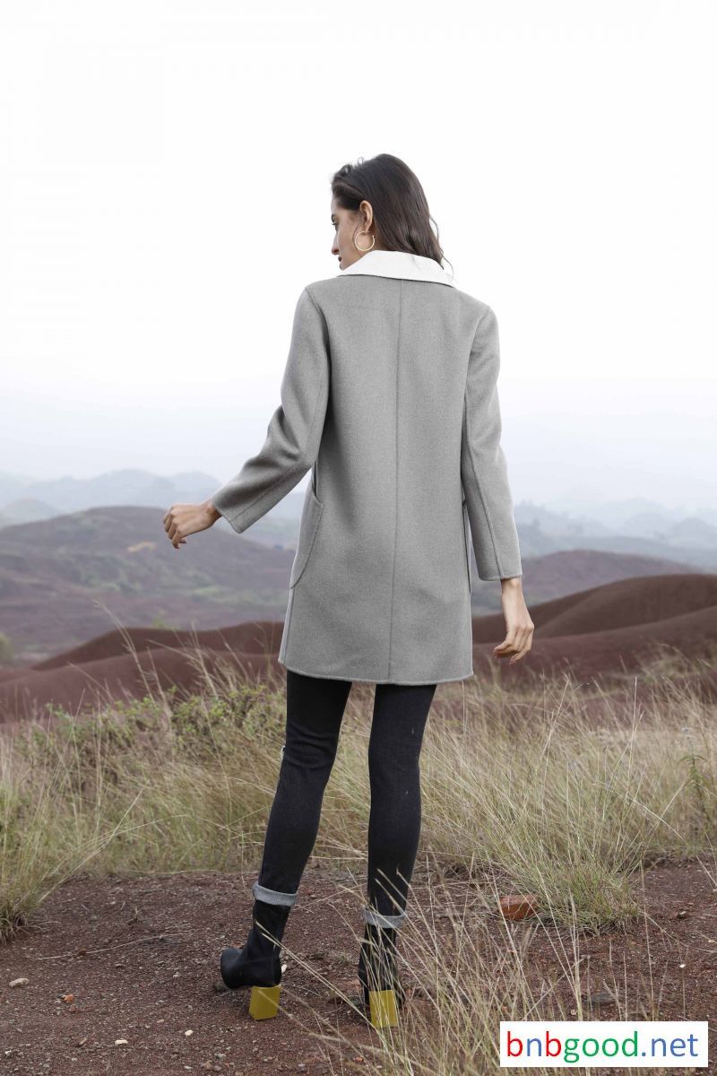 Inside white, black outside, women's half long coat