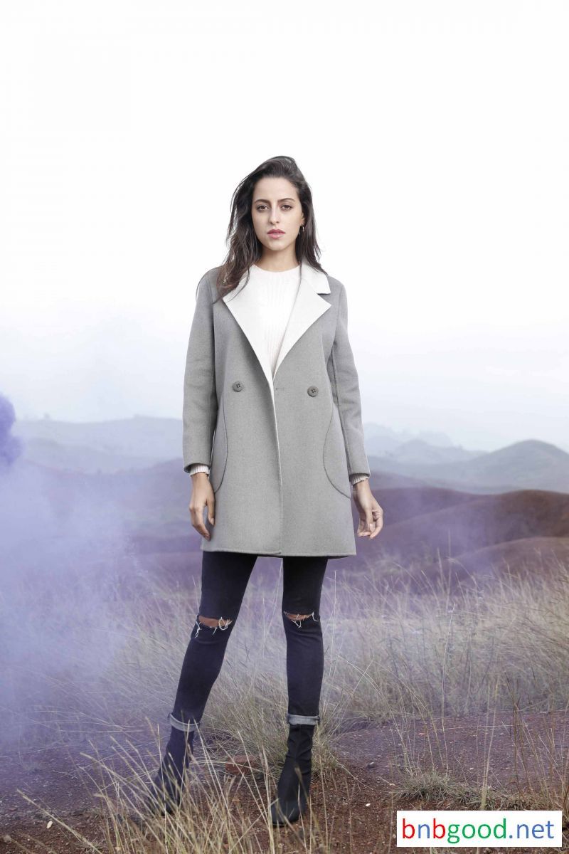 Inside white, black outside, women's half long coat