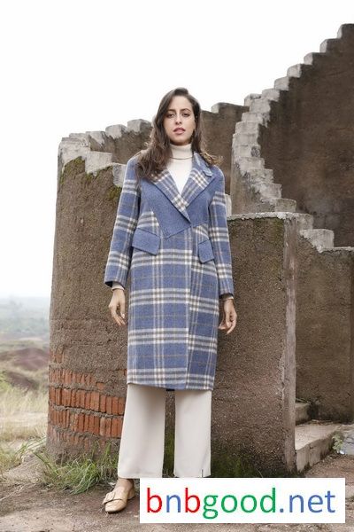 Ladies'light blue checked overcoat