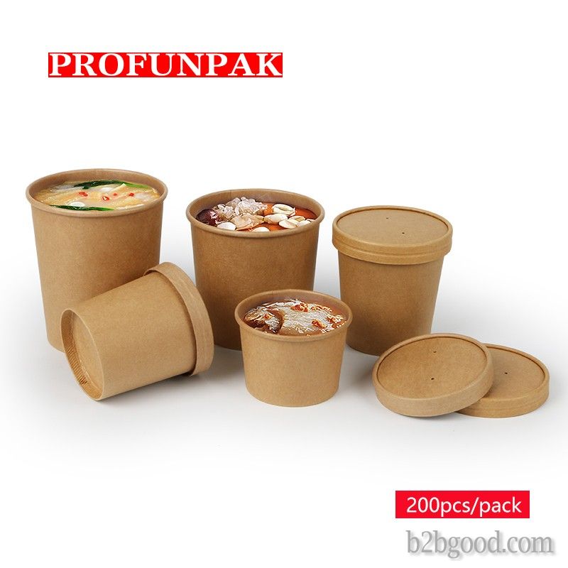 Профунпак одноразовый крафтовый суп с бумажной крышкой, 200, чтобы взять с собой суп p